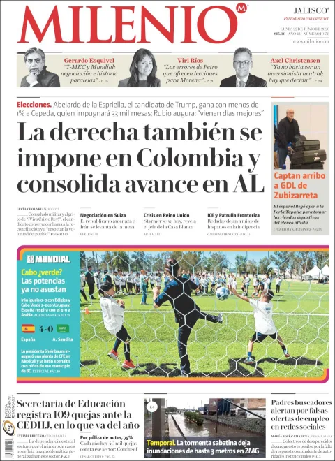 Portada de Milenio Jalisco del lunes, 22 de junio de 2026