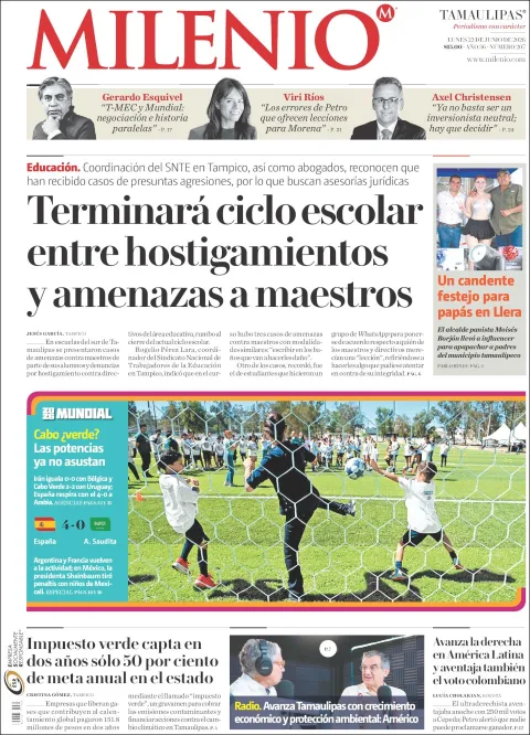 Portada de Milenio Tamaulipas del lunes, 22 de junio de 2026