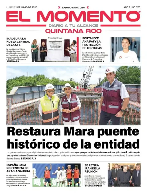 Portada de El Momento Quintana Roo del lunes, 22 de junio de 2026