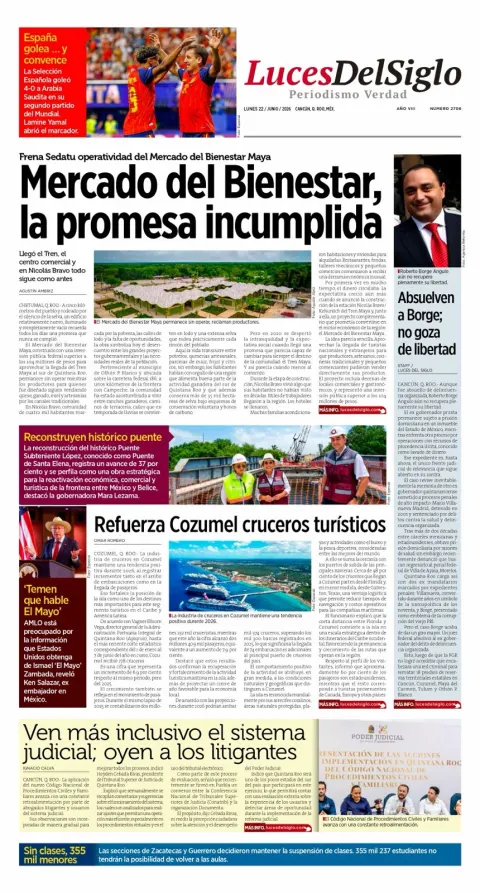 Portada de Luces del Siglo del lunes, 22 de junio de 2026