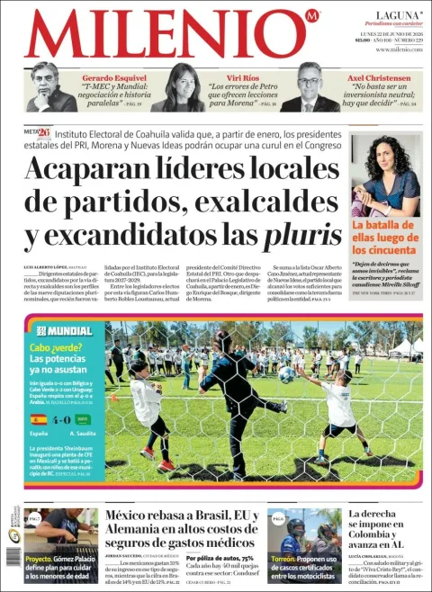 Portada de Milenio Laguna del lunes, 22 de junio de 2026