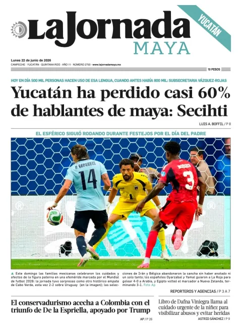 Portada de La Jornada Maya Yucatán del lunes, 22 de junio de 2026