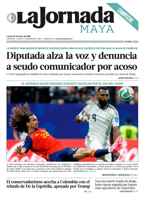 Portada de La Jornada Maya Campeche del lunes, 22 de junio de 2026