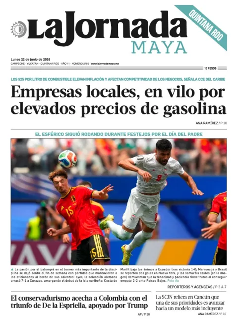 Portada de La Jornada Maya Quintana Roo del lunes, 22 de junio de 2026