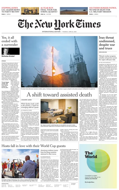 Portada de The New York Times (international) del martes, 23 de junio de 2026