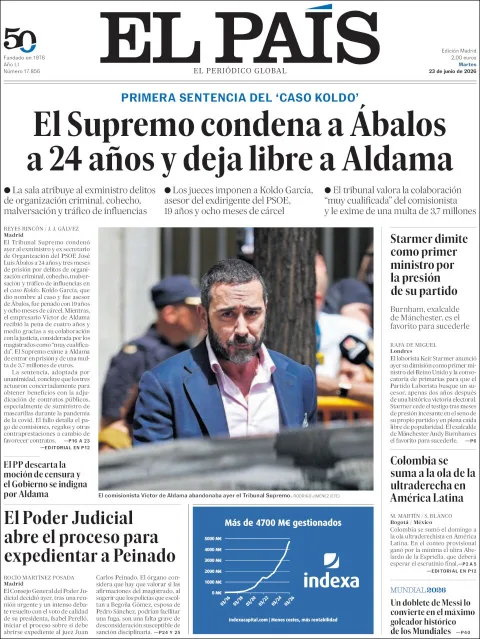Portada de El Pais del martes, 23 de junio de 2026