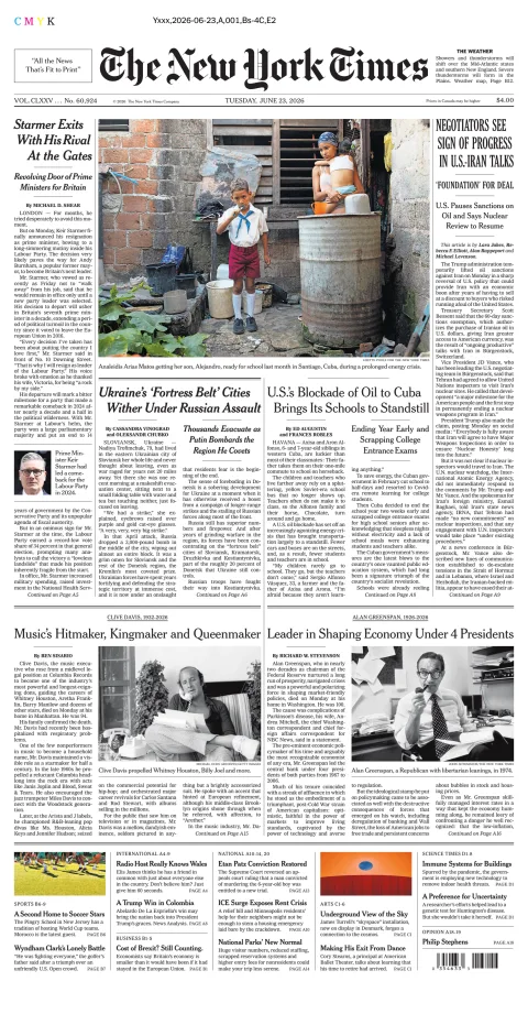 Portada de The New York Times (national) del martes, 23 de junio de 2026