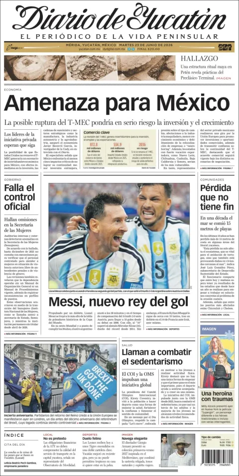 Portada de Diario de Yucatán del martes, 23 de junio de 2026