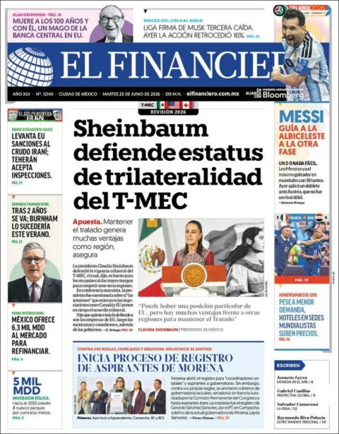 Portada de El Financiero del martes, 23 de junio de 2026