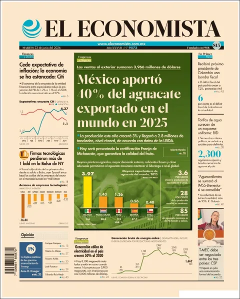 Portada de El Economista del martes, 23 de junio de 2026