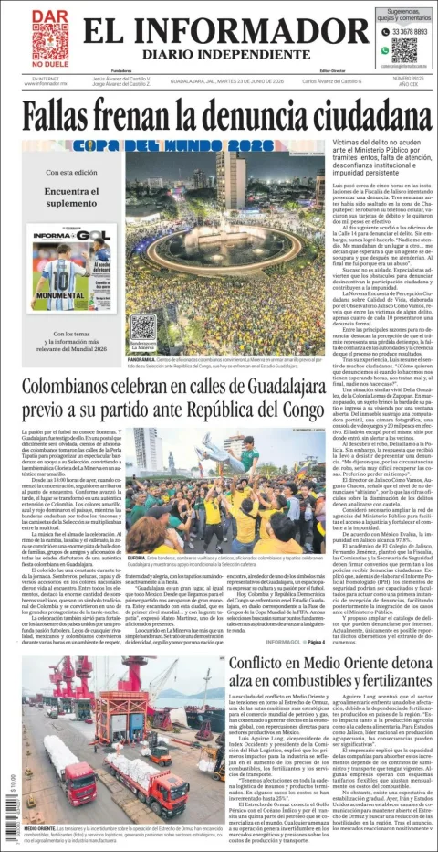 Portada de El Informador del martes, 23 de junio de 2026