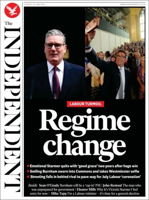 Portada de The Independent del martes, 23 de junio de 2026