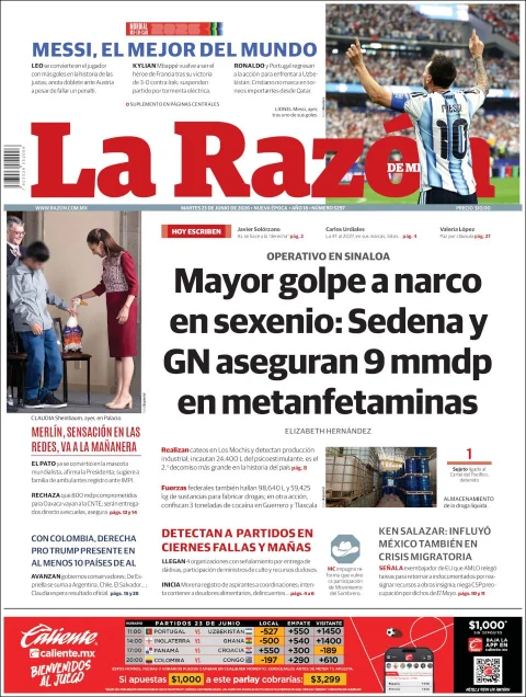 Portada de La Razon del martes, 23 de junio de 2026