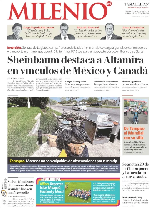 Portada de Milenio Tamaulipas del martes, 23 de junio de 2026