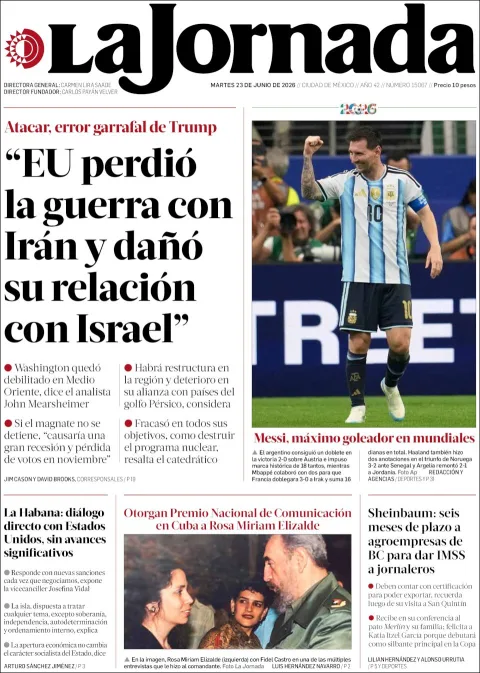 Portada de La Jornada del martes, 23 de junio de 2026