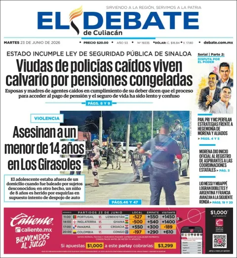 Portada de El Debate de Culiacan del martes, 23 de junio de 2026