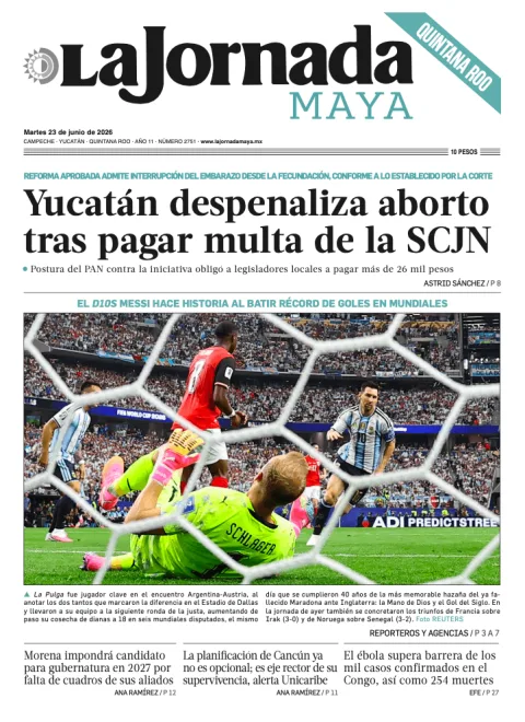 Portada de La Jornada Maya Quintana Roo del martes, 23 de junio de 2026