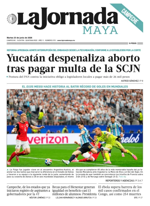Portada de La Jornada Maya Campeche del martes, 23 de junio de 2026