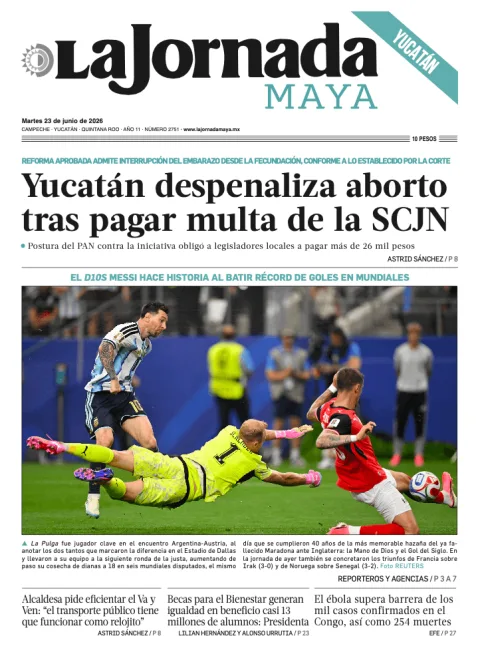 Portada de La Jornada Maya Yucatán del martes, 23 de junio de 2026
