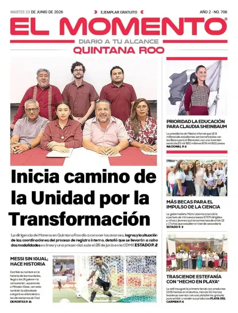 Portada de El Momento Quintana Roo del martes, 23 de junio de 2026