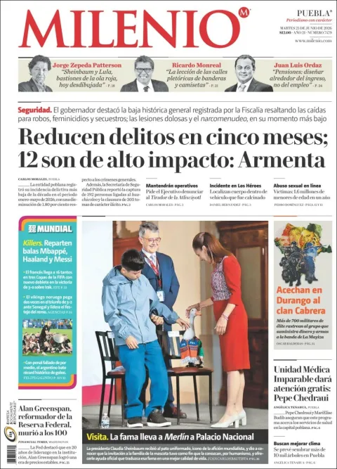 Portada de Milenio Puebla del martes, 23 de junio de 2026