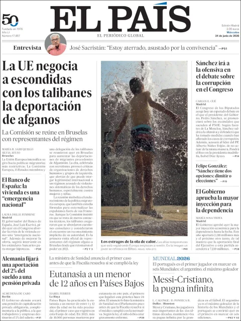 Portada de El Pais del miércoles, 24 de junio de 2026