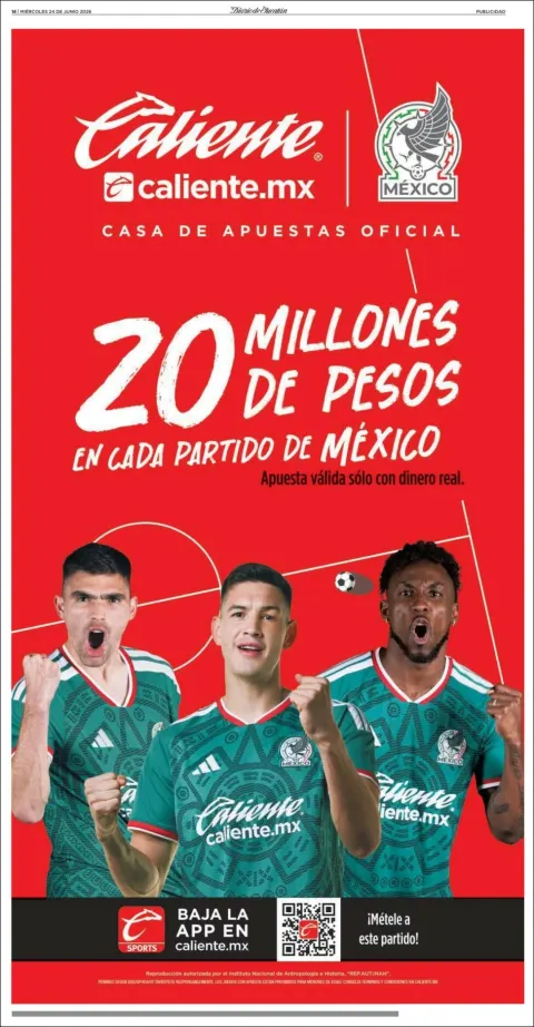 Portada de Diario de Yucatán del miércoles, 24 de junio de 2026