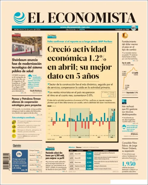 Portada de El Economista del miércoles, 24 de junio de 2026