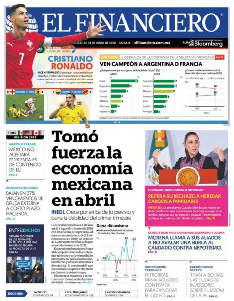 Portada de El Financiero del miércoles, 24 de junio de 2026