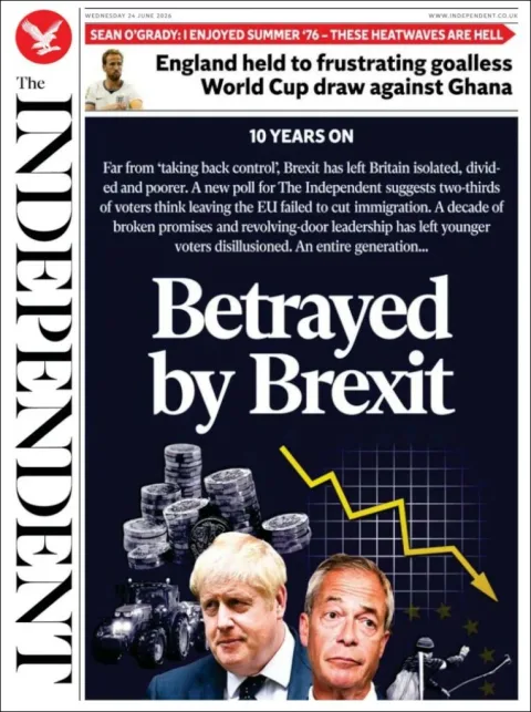 Portada de The Independent del miércoles, 24 de junio de 2026