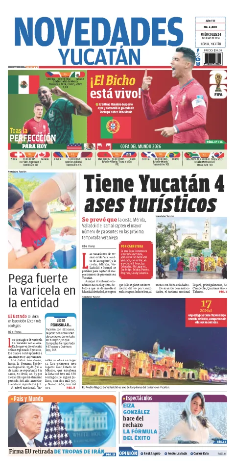 Portada de Novedades Yucatan del miércoles, 24 de junio de 2026