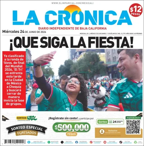 Portada de La Cronica del miércoles, 24 de junio de 2026