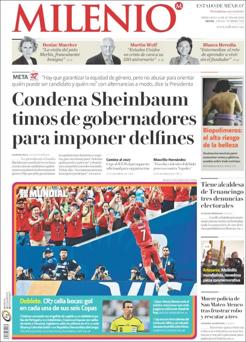 Portada de Milenio Edo de Mexico del miércoles, 24 de junio de 2026