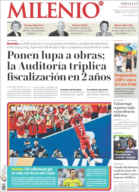 Portada de Milenio Hidalgo del miércoles, 24 de junio de 2026