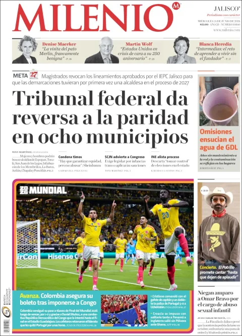 Portada de Milenio Jalisco del miércoles, 24 de junio de 2026