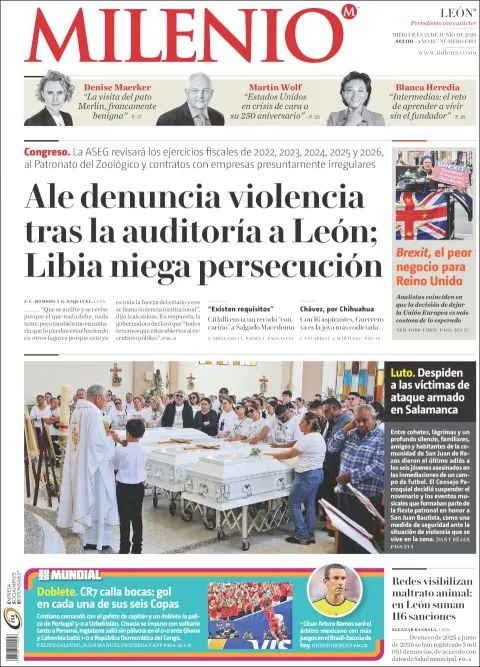 Portada de Milenio Leon del miércoles, 24 de junio de 2026