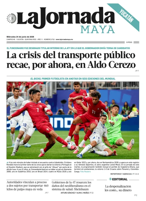 Portada de La Jornada Maya Yucatán del miércoles, 24 de junio de 2026