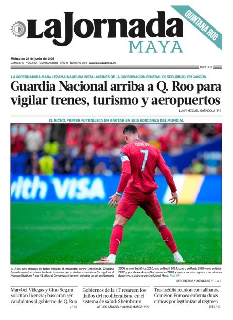 Portada de La Jornada Maya Quintana Roo del miércoles, 24 de junio de 2026
