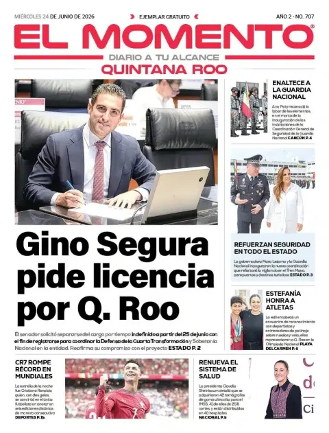Portada de El Momento Quintana Roo del miércoles, 24 de junio de 2026