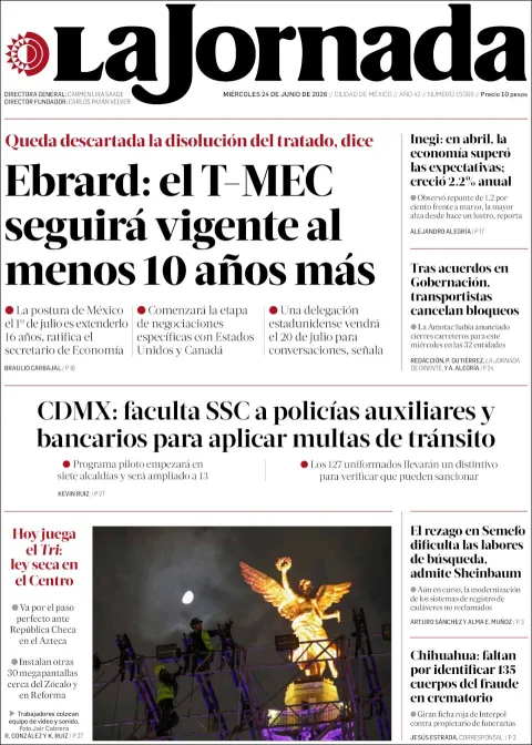 Portada de La Jornada del miércoles, 24 de junio de 2026