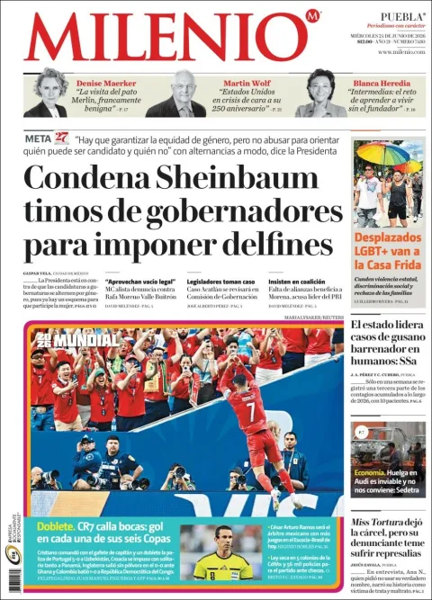 Portada de Milenio Puebla del miércoles, 24 de junio de 2026