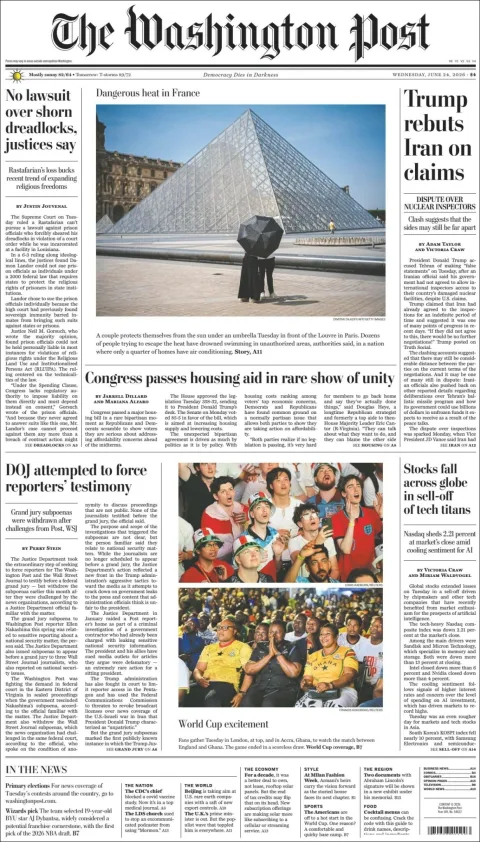Portada de The Washington Post del jueves, 25 de junio de 2026