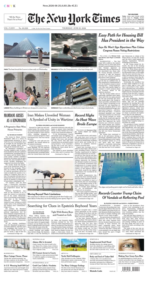 Portada de The New York Times (new York) del jueves, 25 de junio de 2026