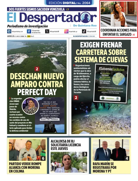 Portada de El Despertador de Quintana Roo del jueves, 25 de junio de 2026