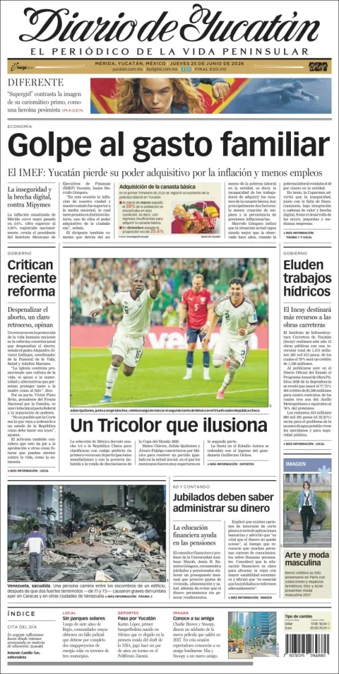 Portada de Diario de Yucatán del jueves, 25 de junio de 2026