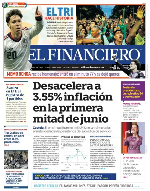 Portada de El Financiero del jueves, 25 de junio de 2026