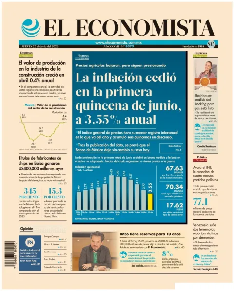 Portada de El Economista del jueves, 25 de junio de 2026