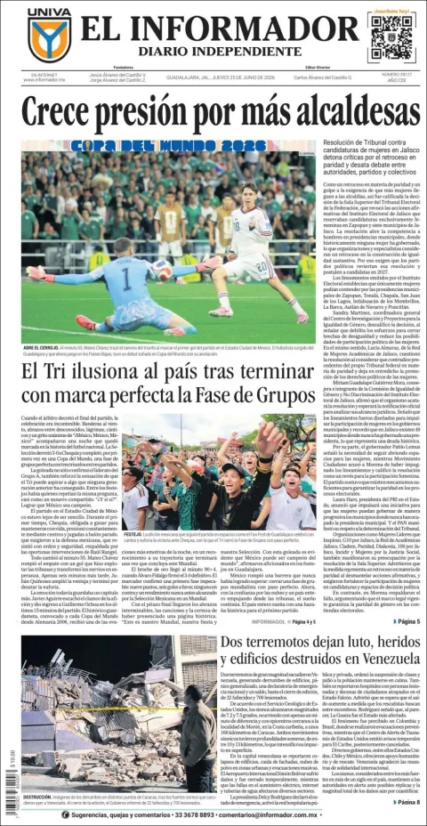 Portada de El Informador del jueves, 25 de junio de 2026