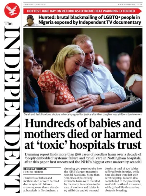 Portada de The Independent del jueves, 25 de junio de 2026