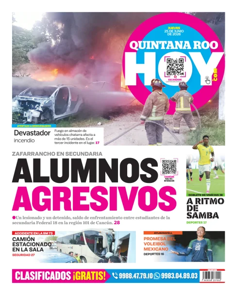 Portada de Quintana Roo Hoy (contraportada) del jueves, 25 de junio de 2026